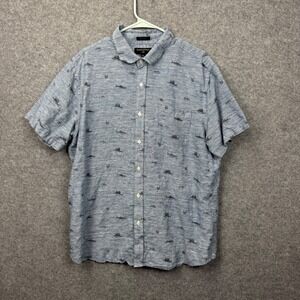 Banana Republic Mens XL Blue Linen Cotton Shark Print Slim Fit Button Down Shirt